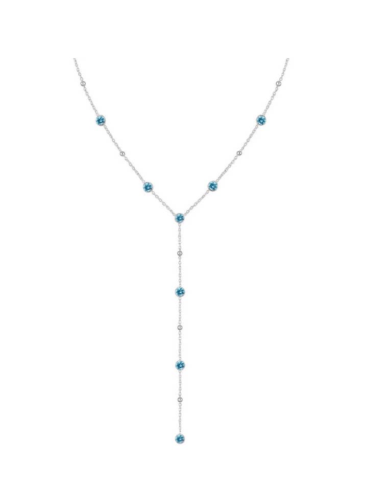 Silver Blue Ball Lariat Necklace for wholesale by ALEXIS DAOUD JEWELRY