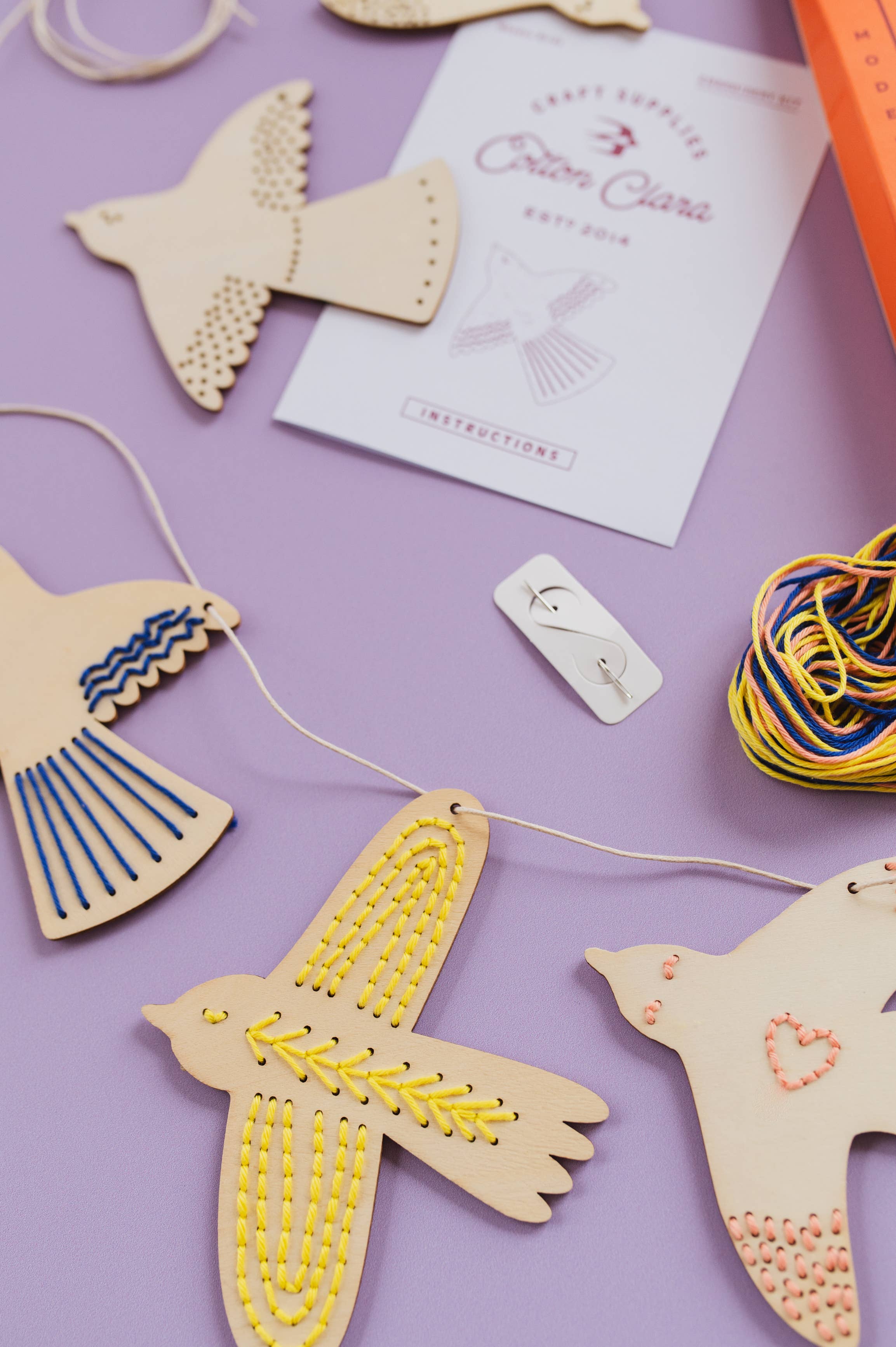 Cotton Clara Craft Kits & Supplies - Wholesale Craft sewing kit - Wooden Bird Embroidery Kit – Beginner-Friendly DIY Garland 7