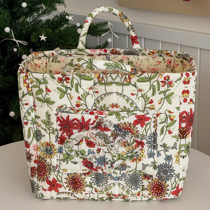Tickled Teal - Wholesale Storage Bin - Quilted Floral Soft Side Storage Tote4