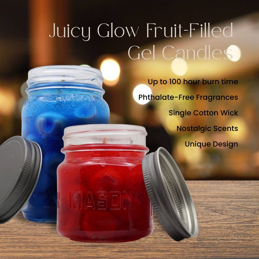Colonial Merchant - Wholesale Jar/filled candle - 8 oz. STRAWBERRY Juicy Glow Fruit-Fill Gel Candle, NO LABEL3