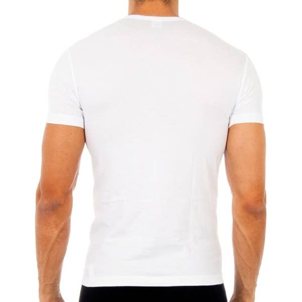 wit Set van 6 witte herenshirts met geribbelde stof, zonder fleece, korte mouwen en V-hals voor groothandel op Faire1