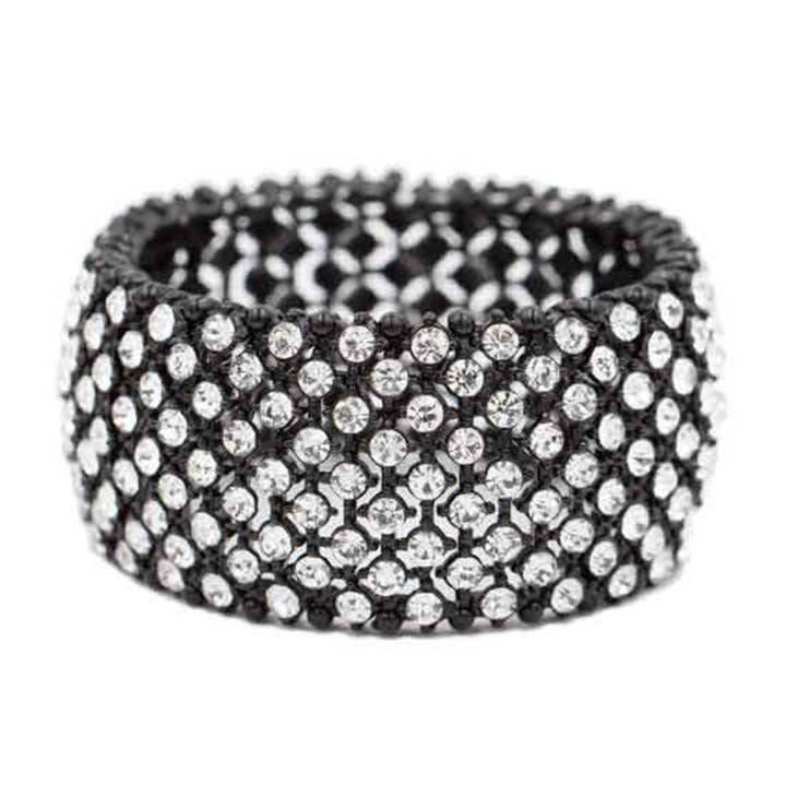 Fashion City - Wholesale Bangle Bracelet - Rhodium Plated Stretch Crystal Bracelets