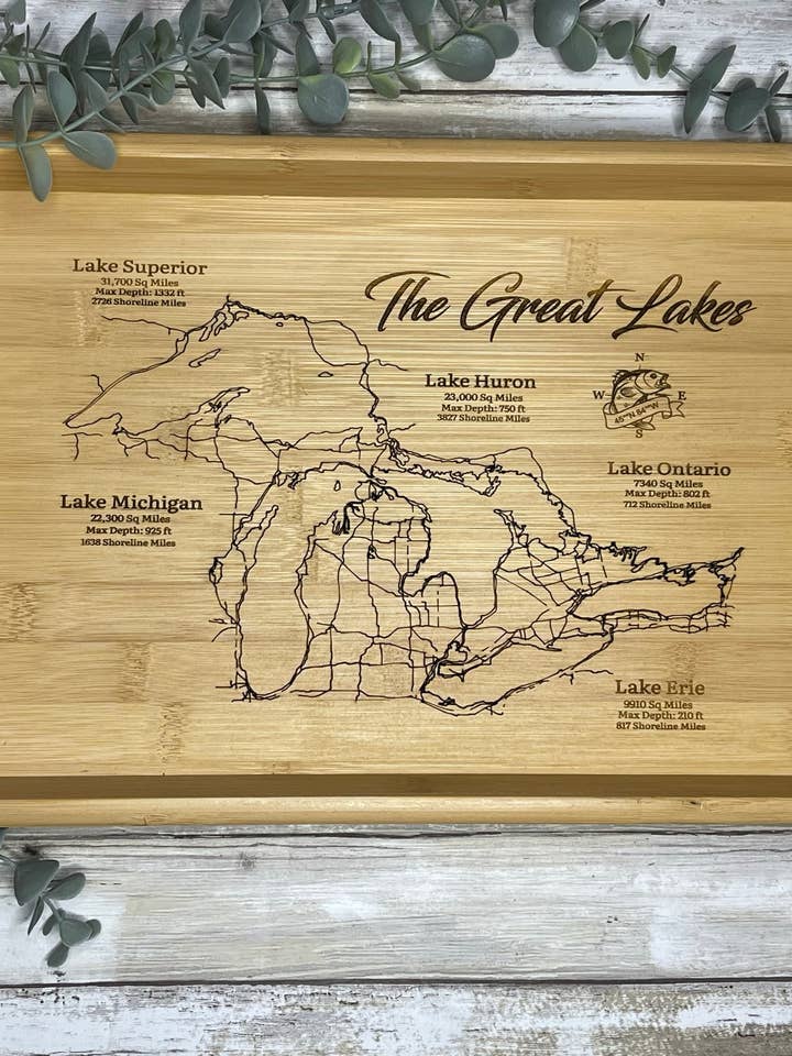 Etched Great Lakes Bamboo Serving Tray for wholesale by Michigan Proud Gifts