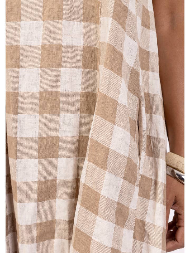 LINEN & COTTON HOUSE - Wholesale Dress β Women's - LINEN DRESS WITH POCKETS, GINGHAM CHECK PATTERN 32216
