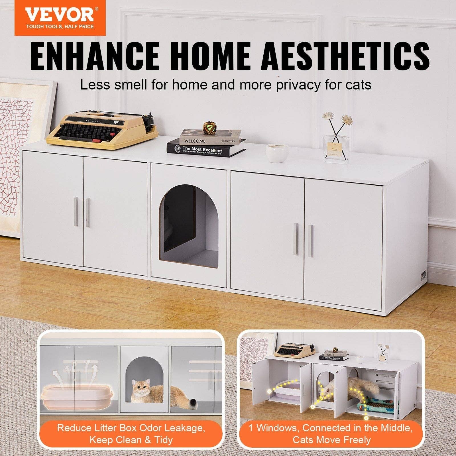 Naomi's Happy Place Shop - Wholesale Cabinet - Cat Litter Box Enclosure Wooden Litter Box Furniture Hidden 57.9" White1