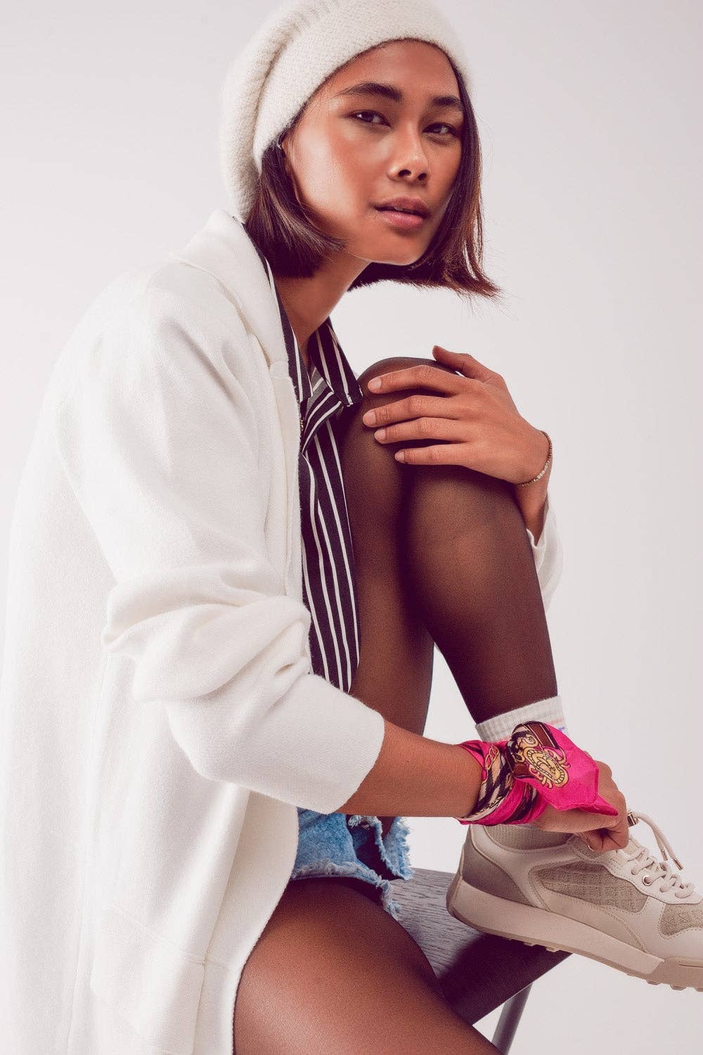 White oversized collar maxi cardigan in cream for wholesale on Faire3