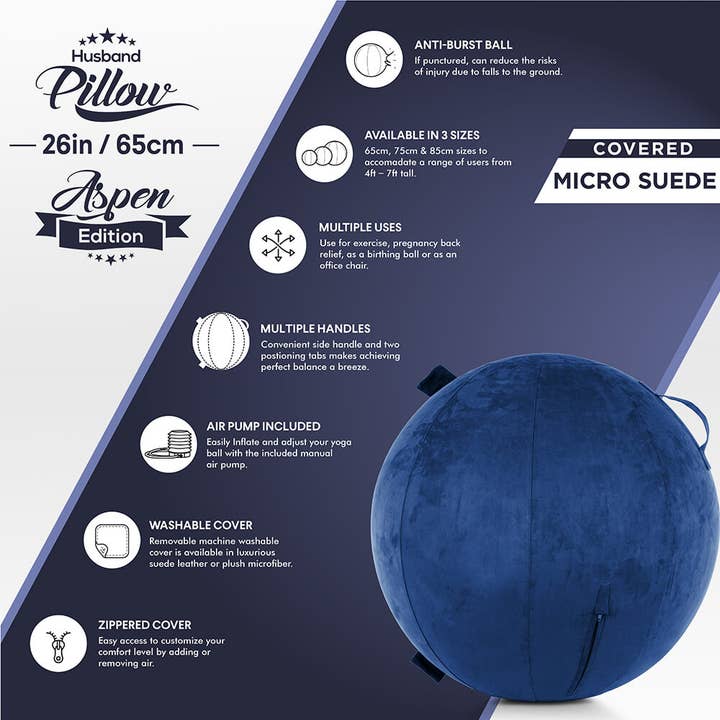 Husband Pillow - Wholesale Yoga mat - Yoga Ball SET - 26 inch/ 65cm - Aspen Edition - Micro Suede Leather - Manual Pump / Deflate62