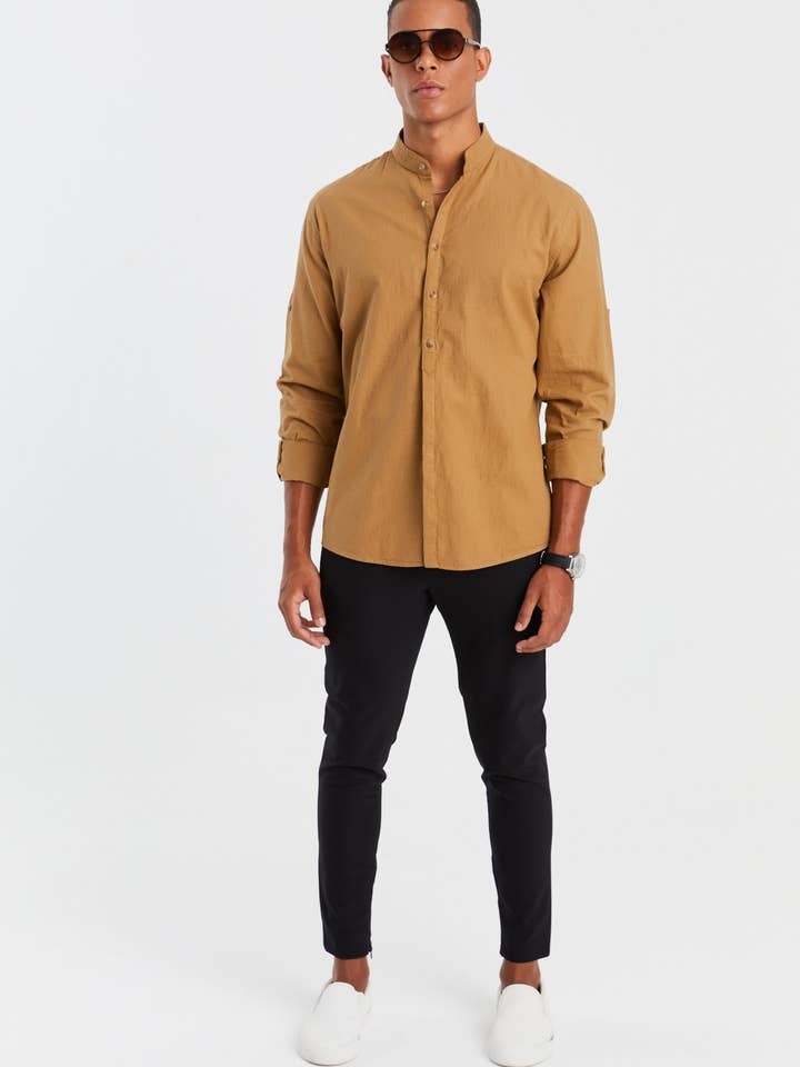 Leif Nelson GmbH - Wholesale Button Down Shirt - Men's - Men's Long Sleeve Linen Shirt LN-386013