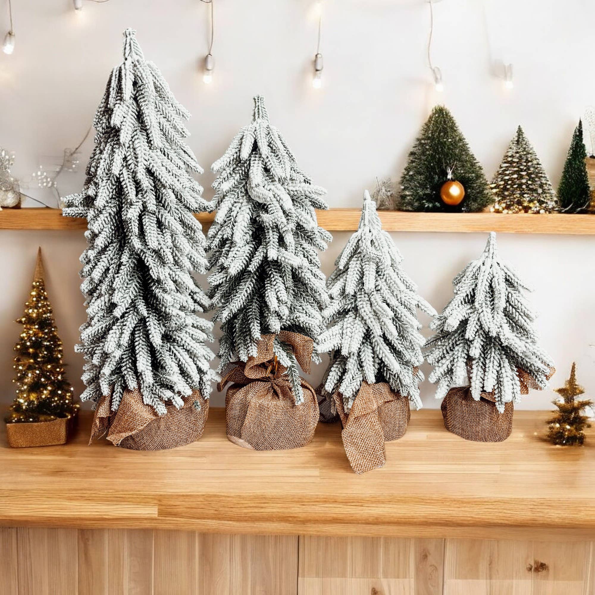 Gia Roma - Wholesale Christmas Decoration - Snow Topped Christmas Trees With Wood & Jute Base, Holiday 19