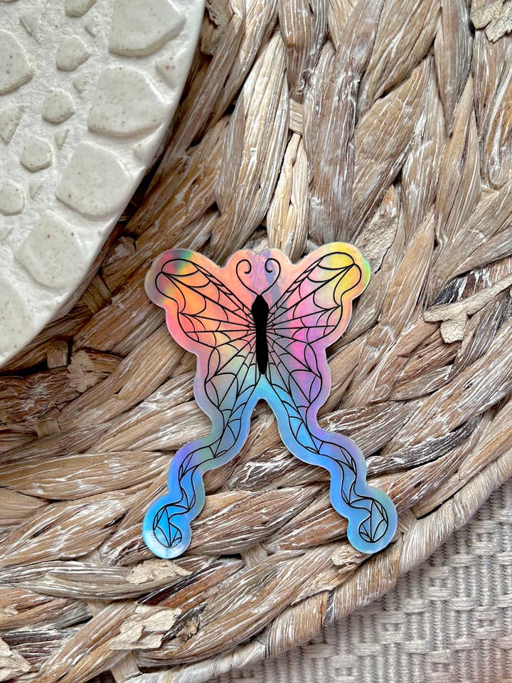 Spiderweb fjäril holografisk klistermärke 2,5x3 i. för wholesale av taelormade