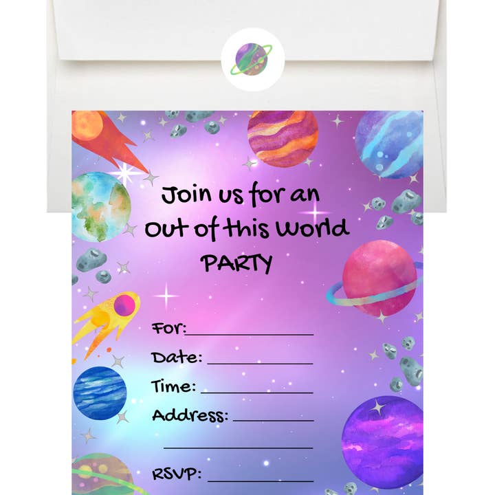 LM Studioz - Wholesale Invitations - Space Party Invitations comes with Envelopes and Stickers1