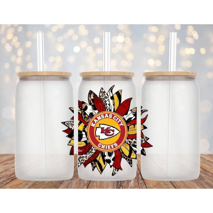 Dogwood Graphics & Design - Wholesale Drinking glass/cup - Kansas City Chiefs Sunflower Frosted Beer Can Glass 16oz