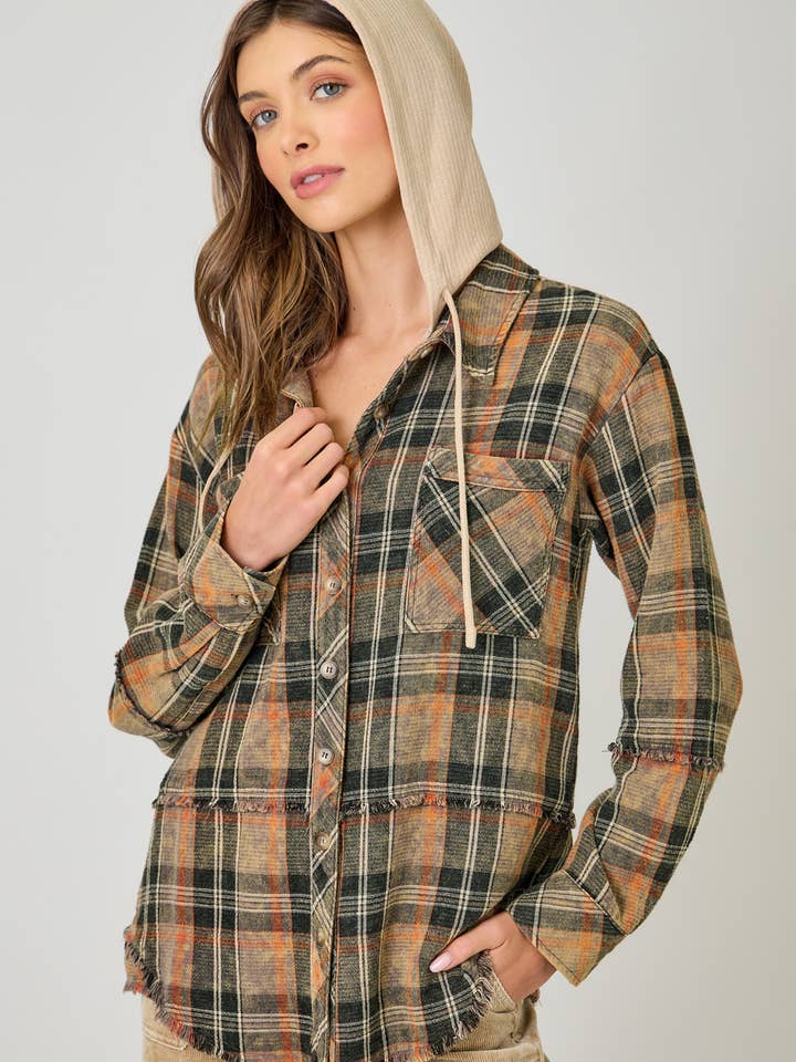 Giacca con cappuccio a quadri in doppio tessuto lavato 61151 per la vendita all'ingrosso da parte di Mystree