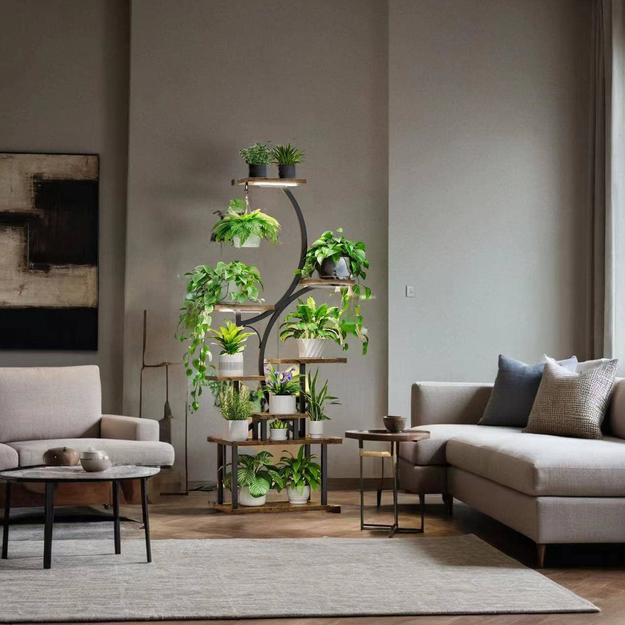 39F Inc. – Großhandel Blumentopfständer – 8-stufiger Pflanzenständer mit Wachstumslichtern, 155 cm hoch, Metall, Schwarz3