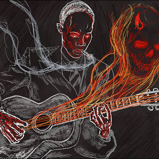 Djævelen og korsvejen Blues Fine Art Canvas for engroshandel hos William DePaula Fine Art