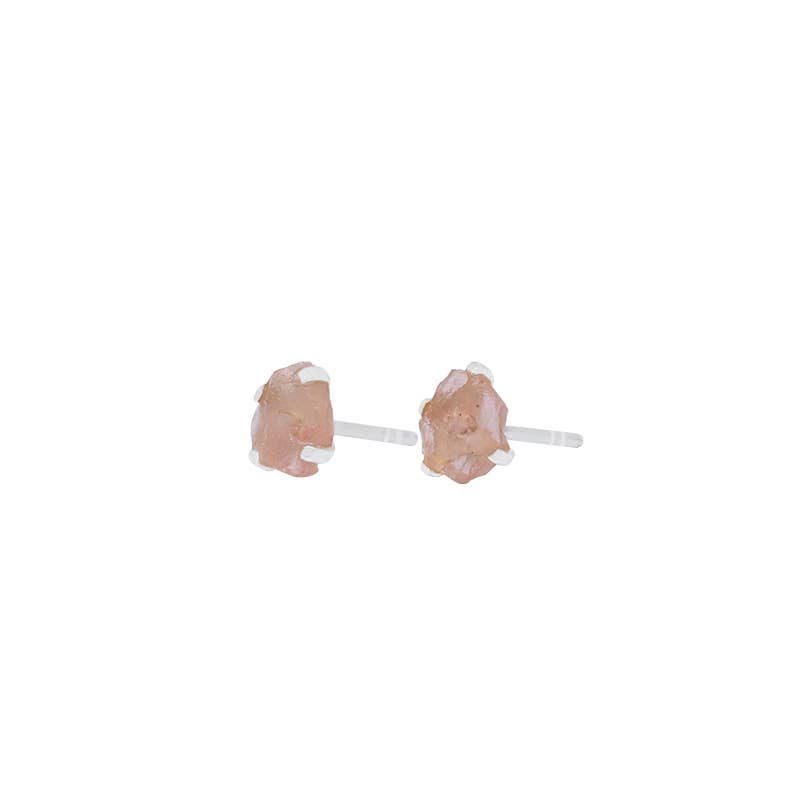Nature Crafts - Wholesale Stud/Post Earrings - Natural Rough Rose Quartz Stud Earrings in Sterling Silver4