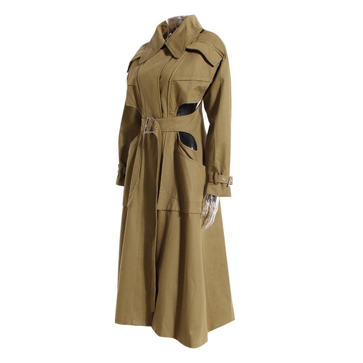 Productseeker – Großhandel Trenchcoat – Damen – CT019 Damenmantel mit hohlem Taillengürtel, langer Windbreaker2