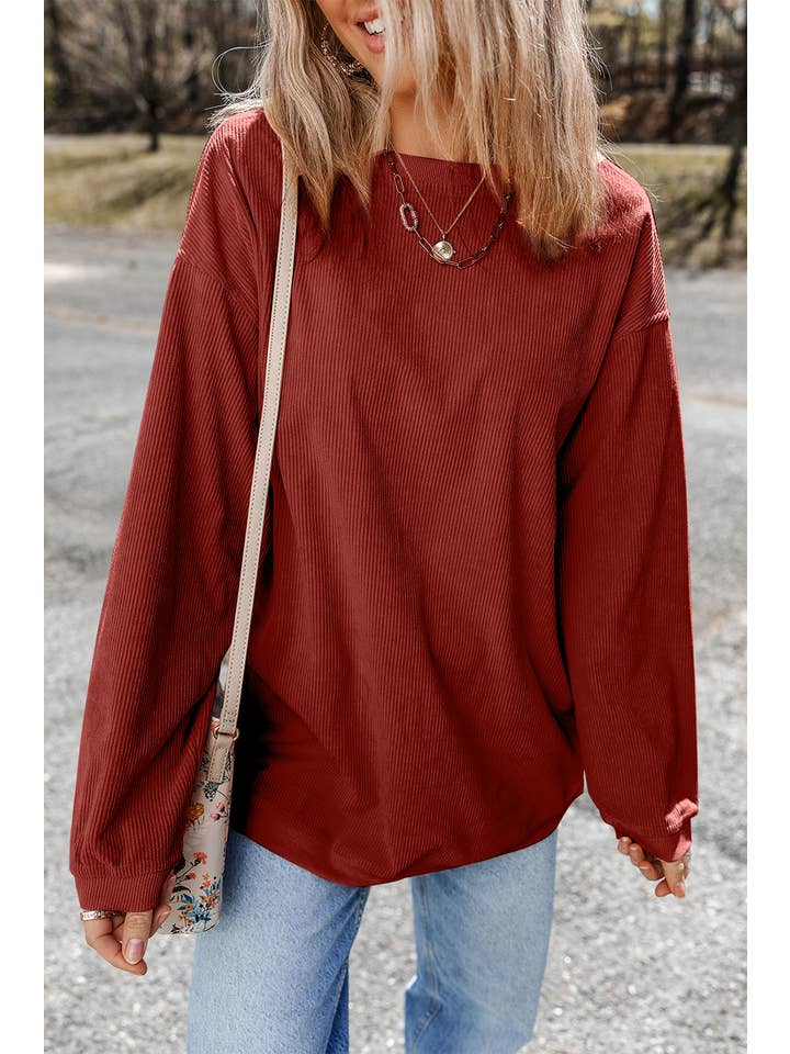 Aapparella - Vente Sweat-shirt – femme - Chandail à col rond en velours côtelé uni pour femmes | S-2XL4