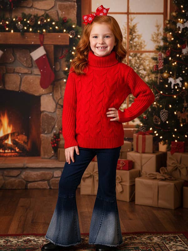 Red girl's turtleneck knit sweater DLH2536 for wholesale by luluclothes