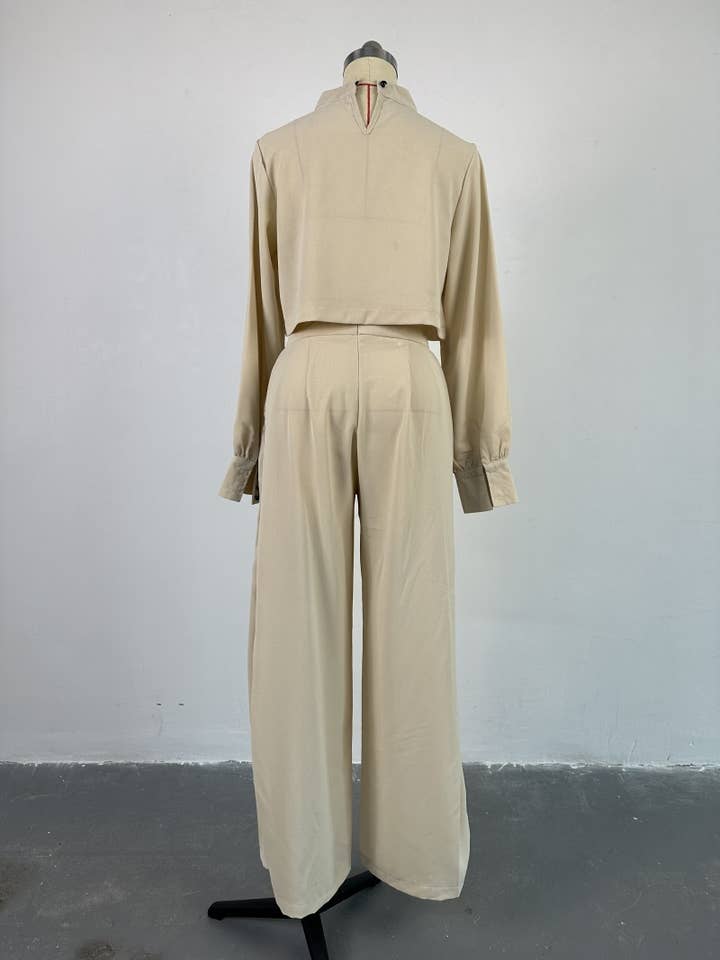 Apricot Half Turtleneck Top, Wide-Leg Pants, Two-Piece Set for wholesale on Faire