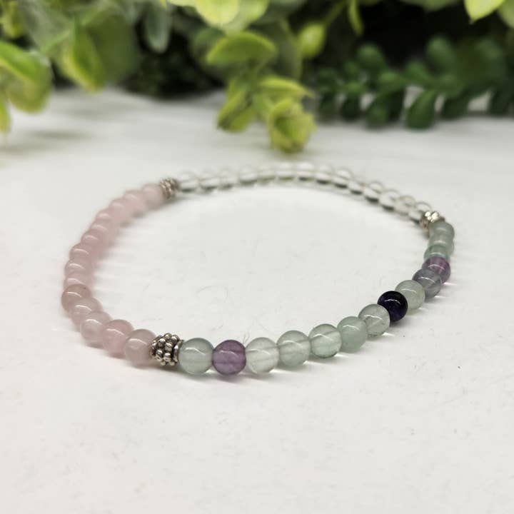 Meraki Gemstones - Wholesale Beaded Bracelet - INNER PEACE - Clear Quartz/Rainbow Fluorite/Rose Quartz-4MM2