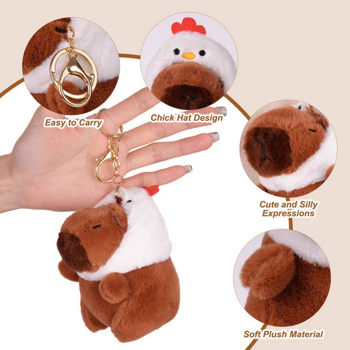 CapyFun - Vente Porte-clés – femme - Porte-clés peluche capybara avec poule5