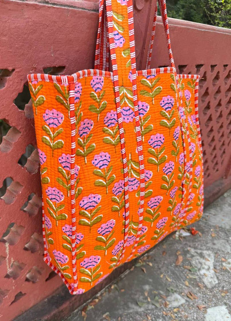 Bhawana Handicrafts - Wholesale Tote Bag - Women's - Orange Cotton Bag Floral Printed Bag Quilted Bag Women Bags 2
