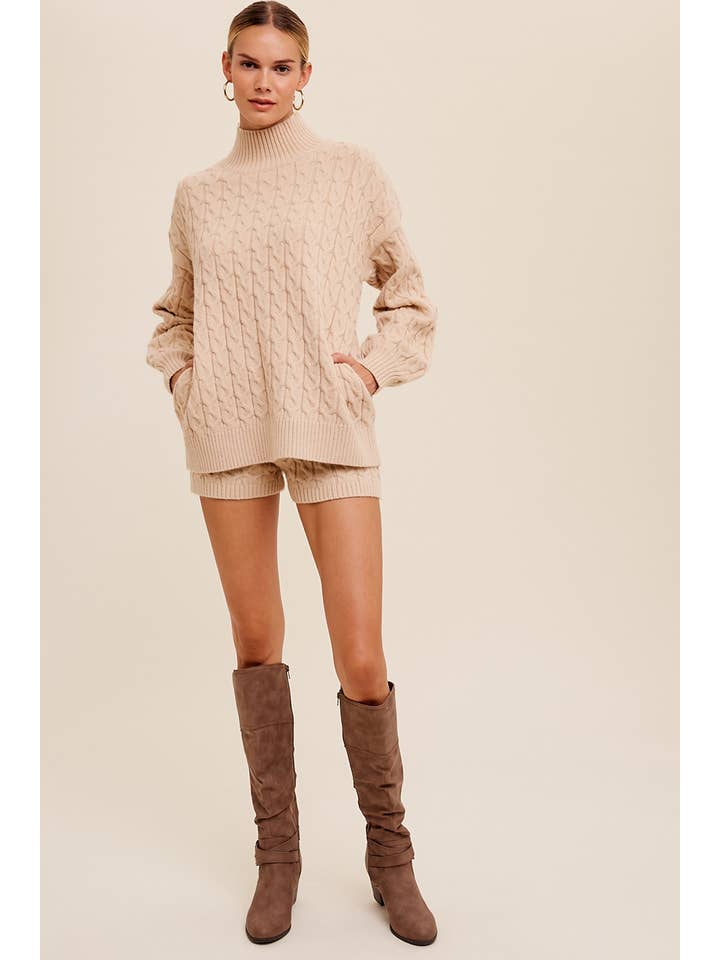 Listicle - Wholesale Lounge Set - Women's - Cable Knit Mock Neck Sweater Set LWSET01319