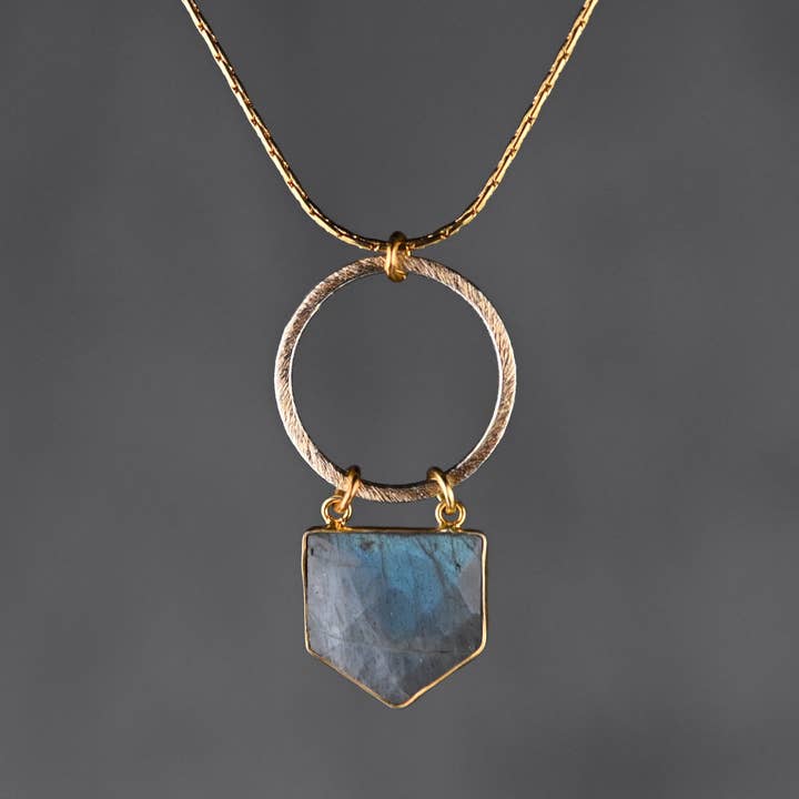 Labradorite Shield & Circle Necklace for wholesale by KBD Studio