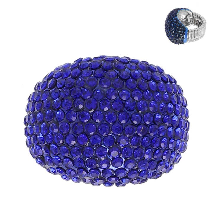 SP Sophia Collection - Wholesale Cocktail/Statement Ring - Crystal Rhinestone Pave Dome Stretch Ring5