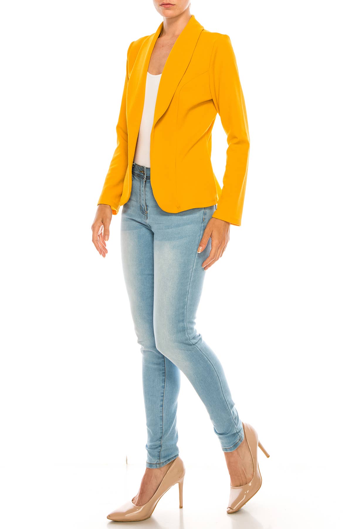 MOA COLLECTION - Wholesale Blazer - Women's - Women’s Solid Open Front Fitted Blazer Jacket – Waist Length25