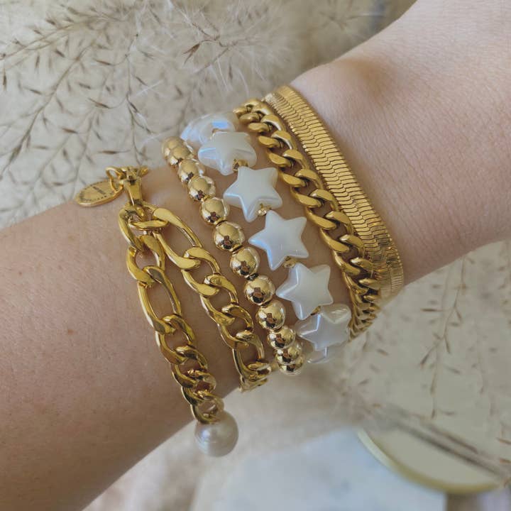 Amady Jewelry - Vente Bracelets à breloques/pendentifs - Chaîne Figaro en acier inoxydable 18 carats, plaqué or4