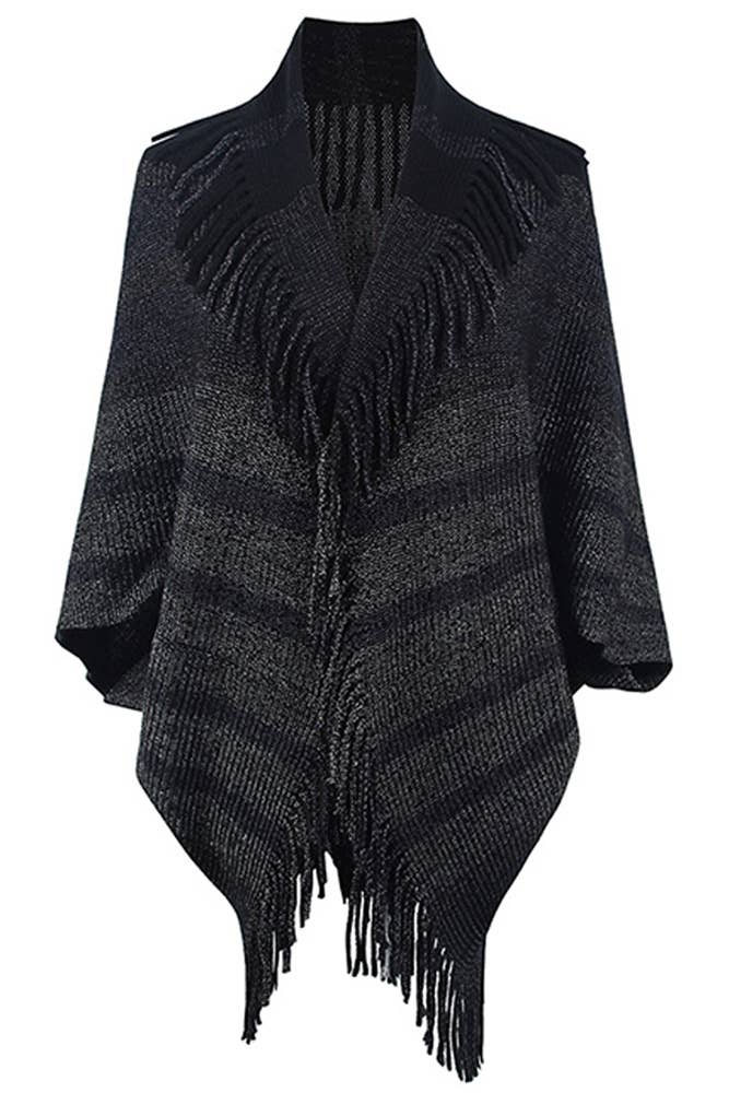 UNISHE – Großhandel Strickjacke – Damen – Gestreifter Strickpulli mit Quasten und offenem Umhang MMY1547