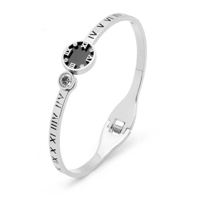 Ole - Wholesale Bangle Bracelet - Roman Numerals Stainless Steel Bracelets B22697