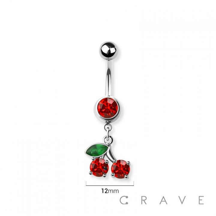 CRAVE BODY JEWELRY - Wholesale Belly Ring - 316L SURGICAL STEEL CZ CHERRY BELLY BUTTON NAVEL RING