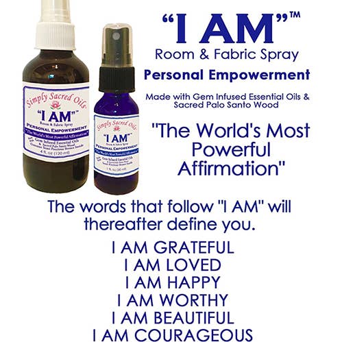 „I AM” Room & Fabric Spray's Werelds krachtigste AFFIRMA voor wholesale door Simply Sacred Oils, Inc.