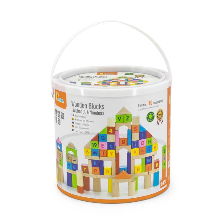 Viga 100pc Blocks - Alphabets & Numbers for wholesale by Trade Toys Limited
