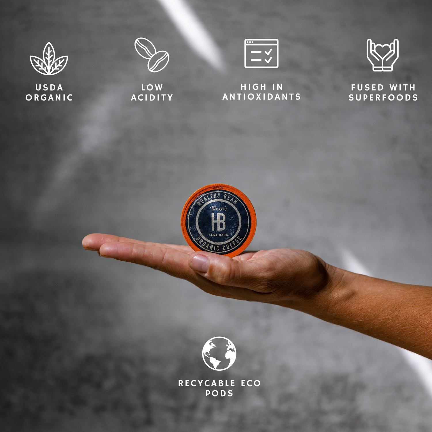 Healthy Bean Organic Coffee - Wholesale Ground Coffee - Healthy Bean Pods | Low Acid Superfood Coffee (Semi-Dark Roast)1