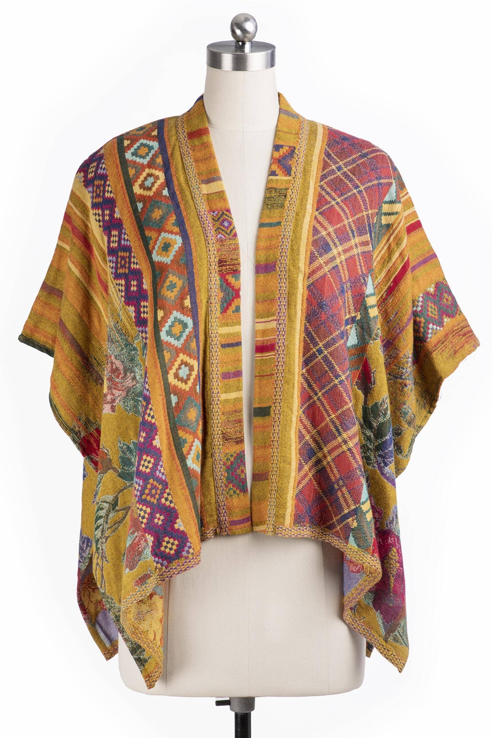 SAACHI – wholesale Poncho – Women's – Floral Geometric Short Open Poncho12