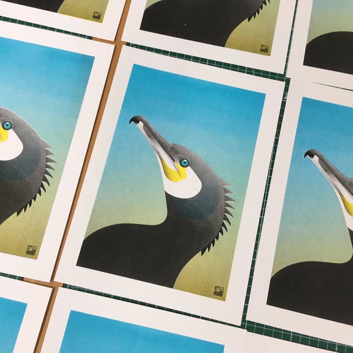 VrijFormaat – Impressão artística por atacado – riso print - Cormerant - Impressão de aves - A42