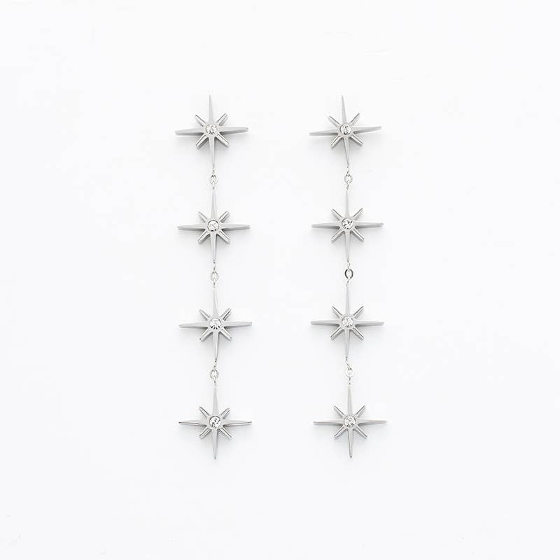 Bijoux 7bis - Wholesale Dangle Earrings - Silver Rhinestone Star Stainless Steel Earrings2