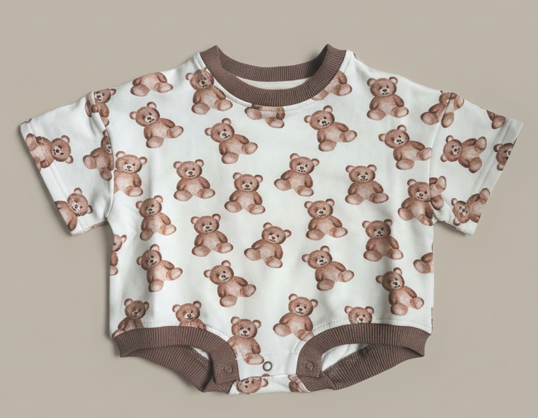 Addie Joy company - Wholesale Bodysuit (Non-Footed) - Baby - Oversized T-shirt Bubble Romper- Teddy Bear1