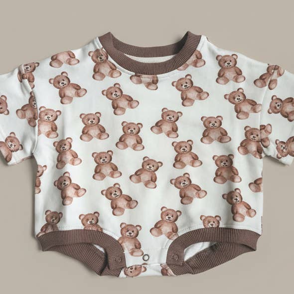 Addie Joy company - Wholesale Bodysuit (Non-Footed) - Baby - Oversized T-shirt Bubble Romper- Teddy Bear1