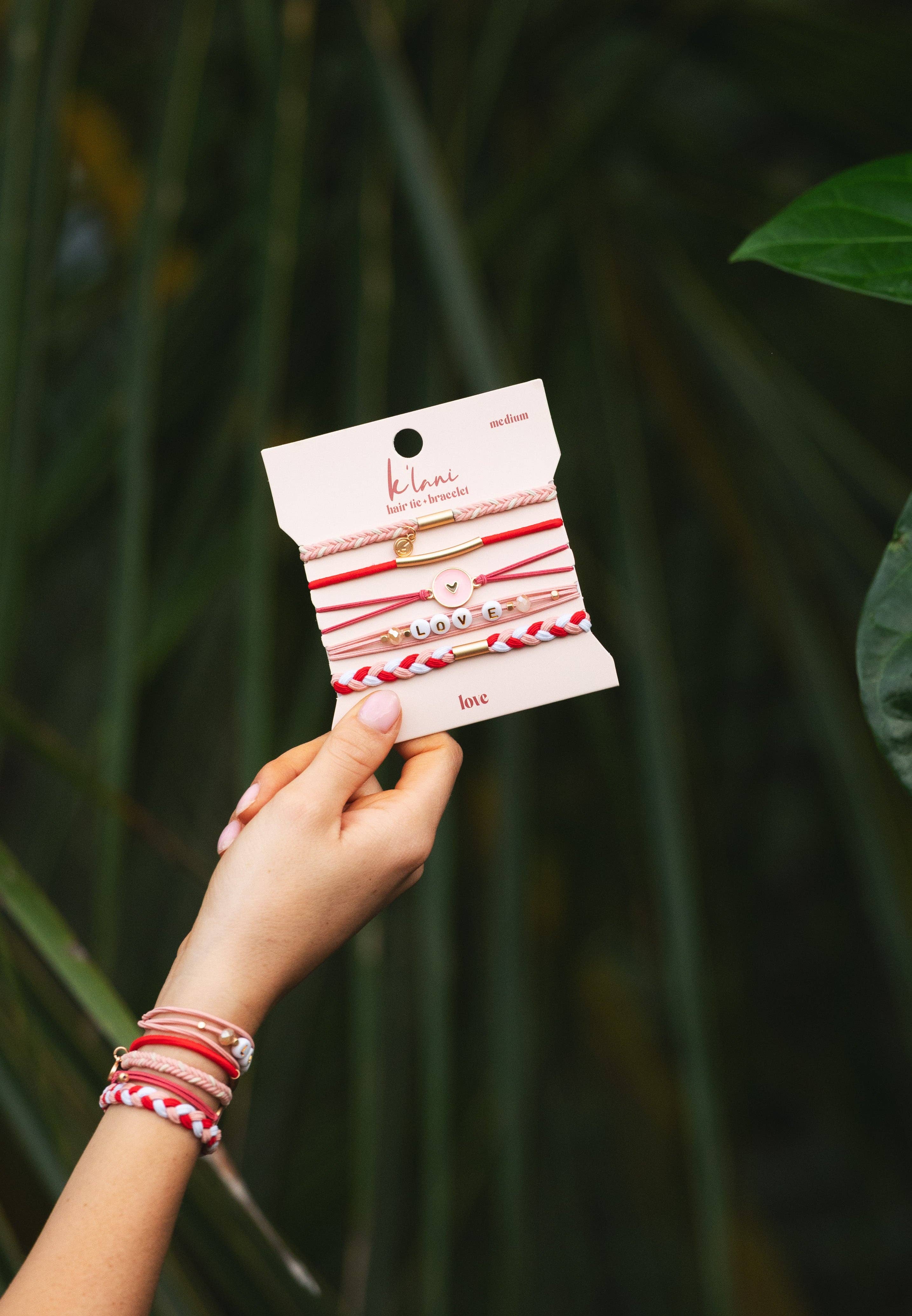 K'lani hair tie bracelets - Wholesale Jewelry Set - "Love" Pink Hearts Hair Tie Bracelets1