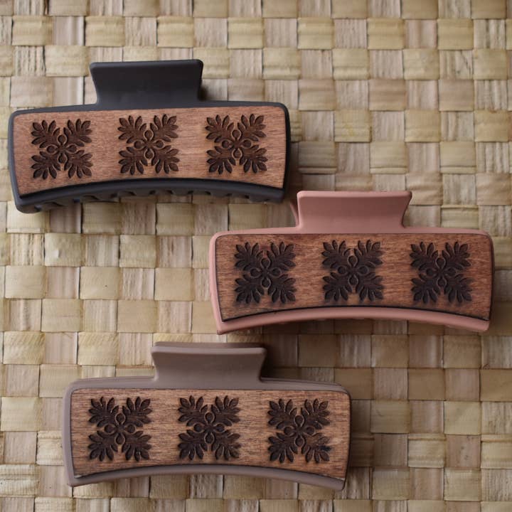 Revel Sun Hawai'i - Wholesale Hair Clip - Women's - Handmade Wood Engraved Hair Clip