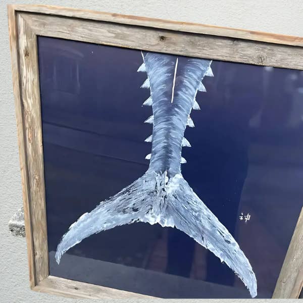 Fish Aye Trading - Wholesale Wall decor – Kids & Baby - Blue Fin Tuna Tail 24x24 – Coastal Gyotaku Wall Art