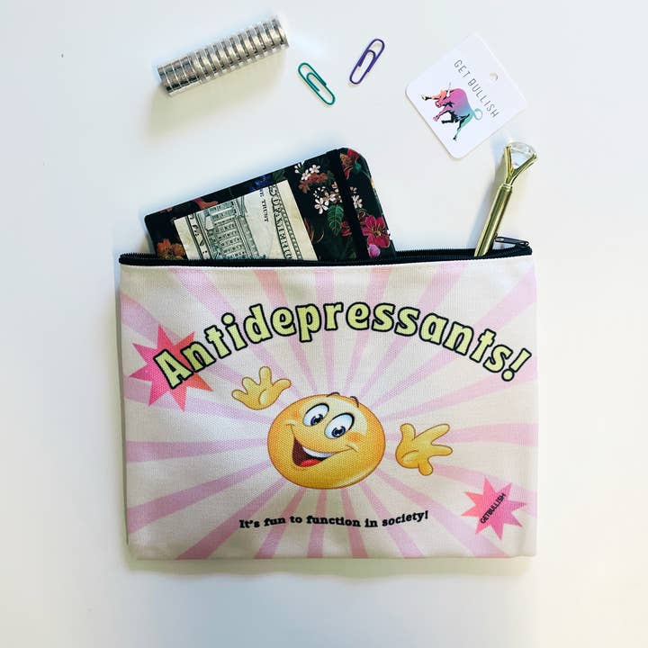 GetBullish - Wholesale Pencil Case/Pouch - GetBullish Antidepressants! Canvas Zipper Pouch 9.5" x 7" | Cosmetics Bag or Pencil Case