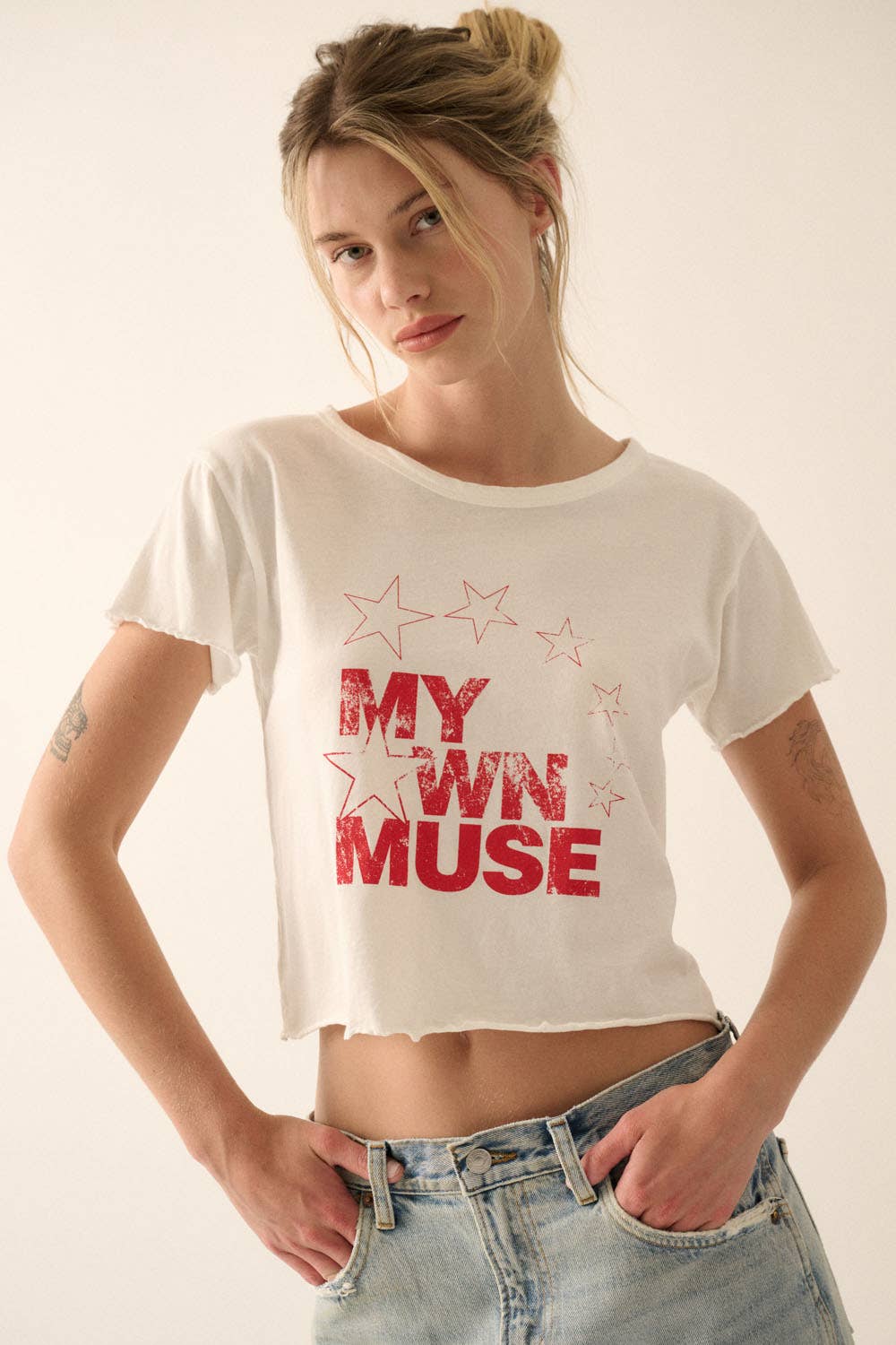Ivory My Own Muse Vintage Wash Cropped Graphic Tee for wholesale on Faire7