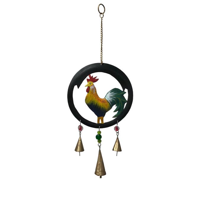 Hanging Hand-Painted Rooster Bell Chime for wholesale by Wilco Home