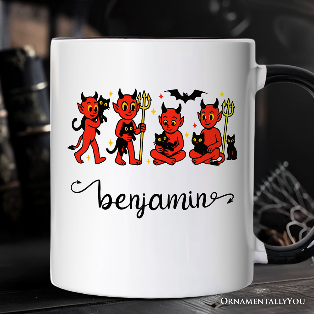 Blanco - Mango Negro Taza Personalizada de Diablillos Rojos y Gatos Adorables, Halloween Vintage de venta al por mayor en Faire1